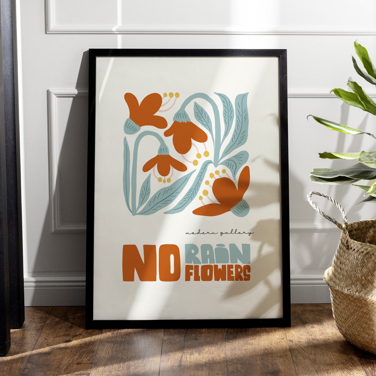 No Rain No Flowers Wall Art Inspirational Floral Poster | Modern Gallery Print for Office, Bedroom