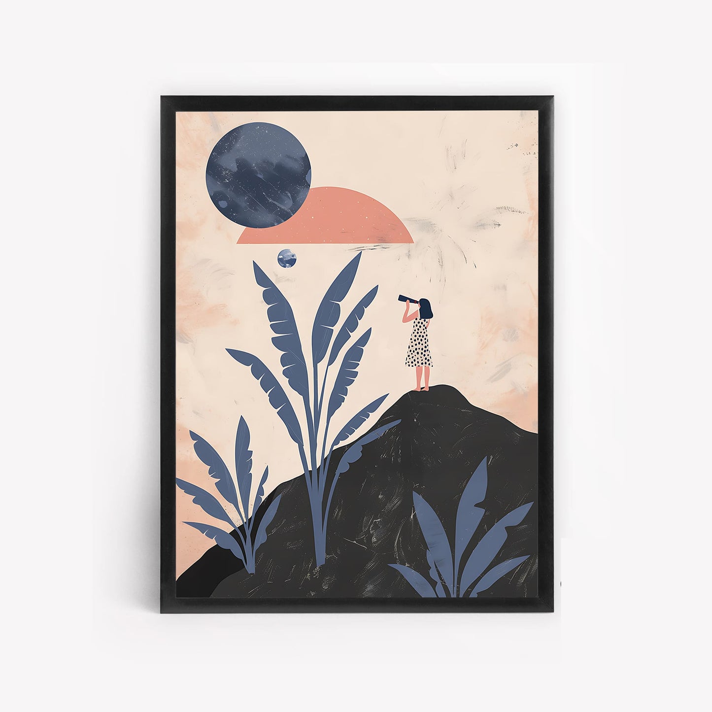 Woman Standing Hill Looking Sun Wall Art