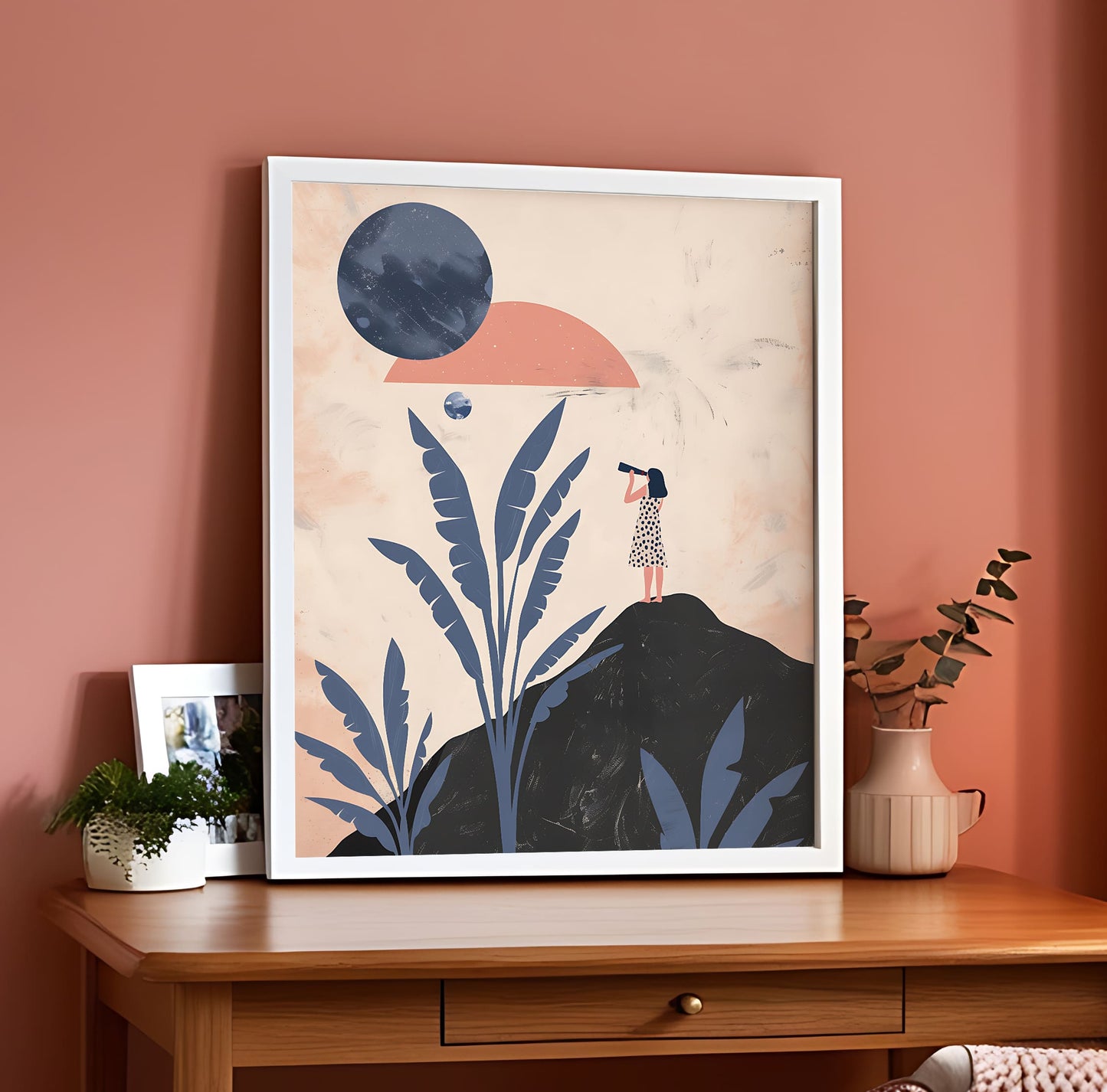 Woman Standing Hill Looking Sun Wall Art