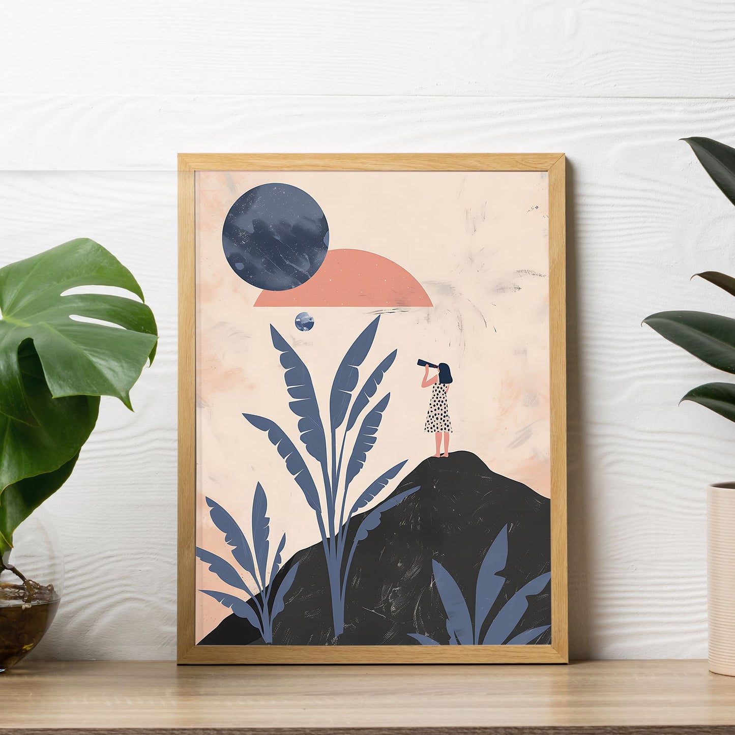 Woman Standing Hill Looking Sun Wall Art