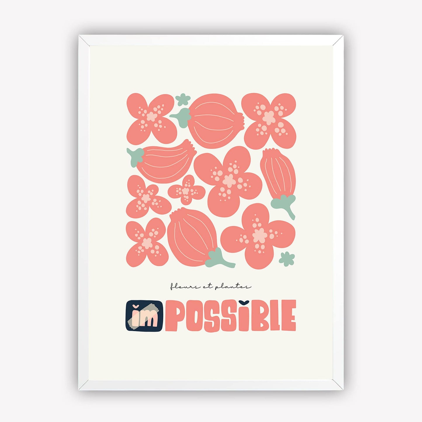 I'm Possible Motivational Floral Wall Art Pink Flower Poster with Uplifting Quote Painting for Office, Bedroom, or Study
