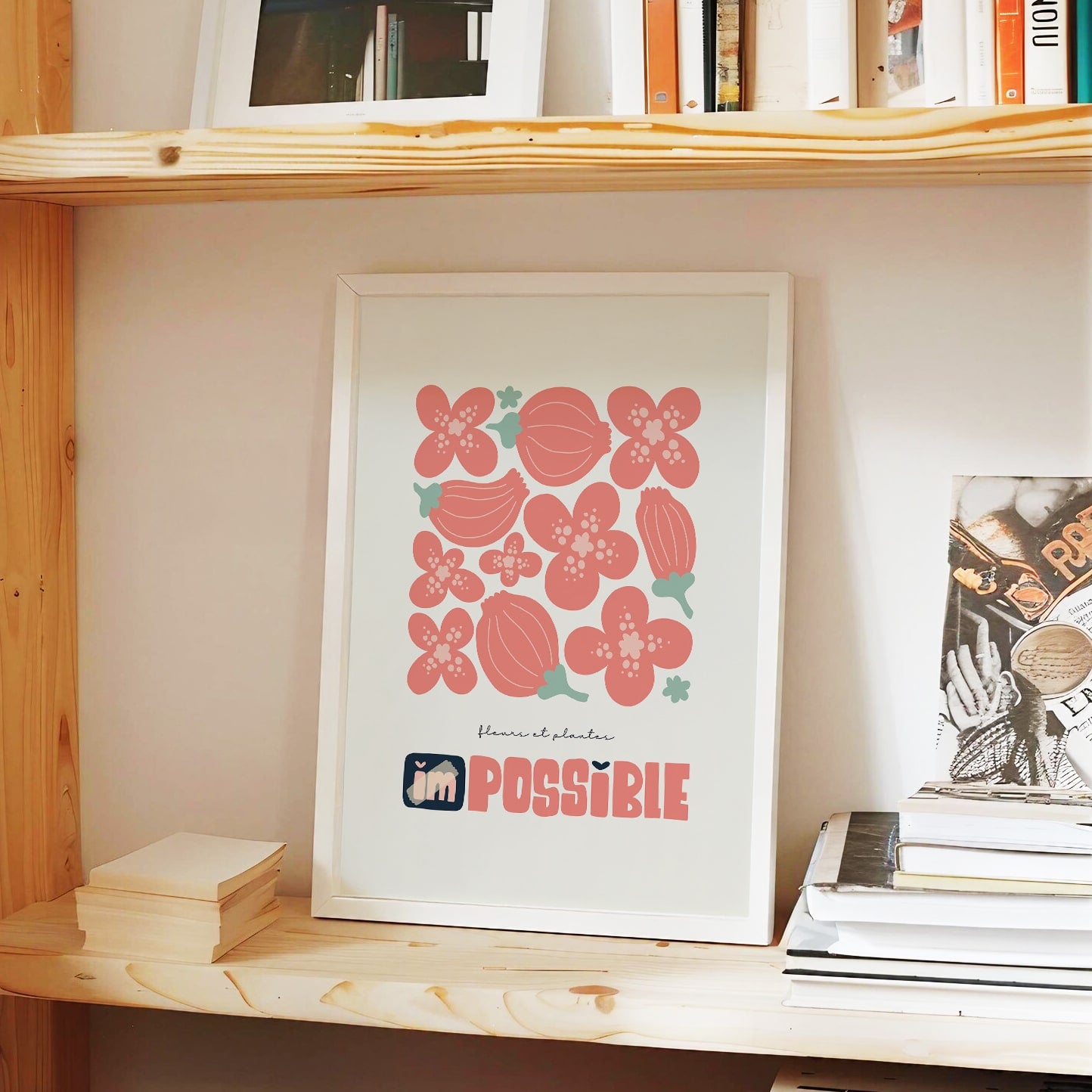 I'm Possible Motivational Floral Wall Art Pink Flower Poster with Uplifting Quote Painting for Office, Bedroom, or Study