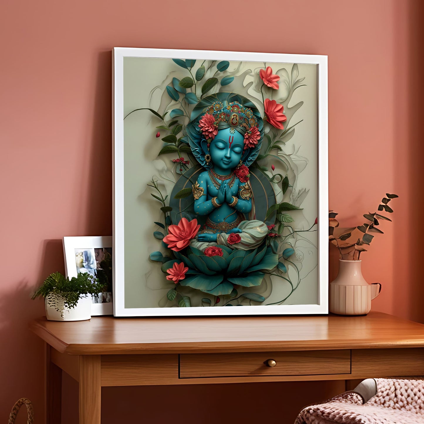 3D Representation Hindu Deity Krishna Wall Art