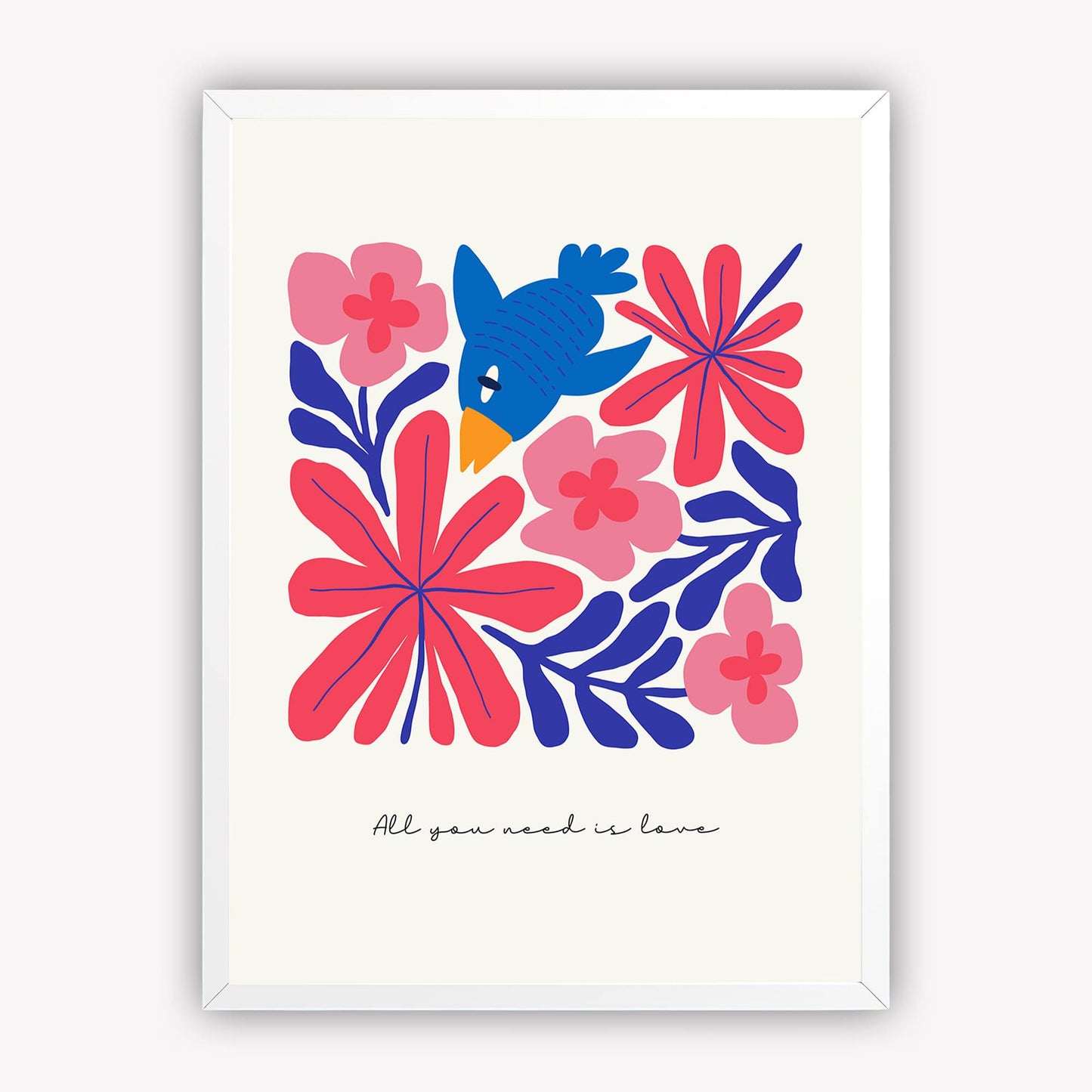 Love Bird & Flower Wall Art | All You Need is Love | Quote Painting for Living Room, Office or Gift