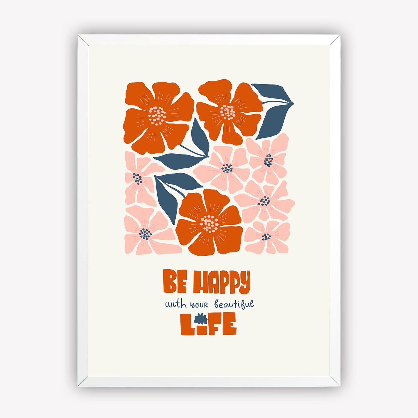 Be Happy Floral Wall Art, Positive Quote Painting for Bedroom, Living Room or Gallery