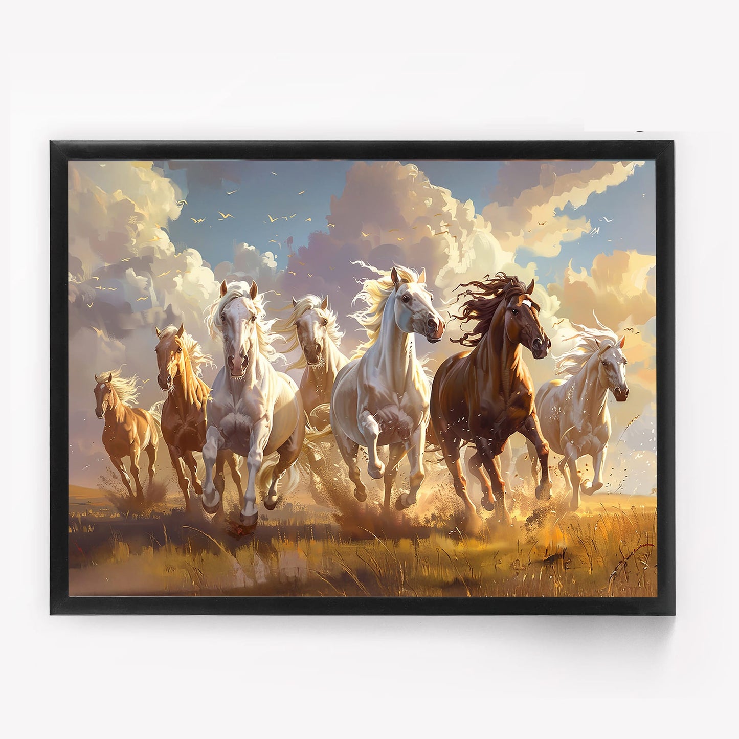 7 Running Horses Vastu Wall Art Frame | Lucky Horse Painting for Home & Office Prosperity Decor