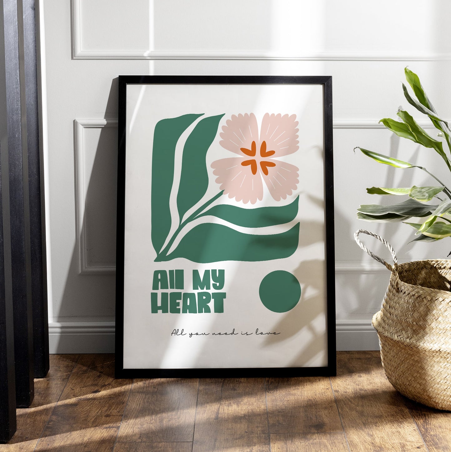 Heart Floral Wall Art | All My Heart Quote | Modern Boho Flower Poster for Home, Bedroom or Nursery