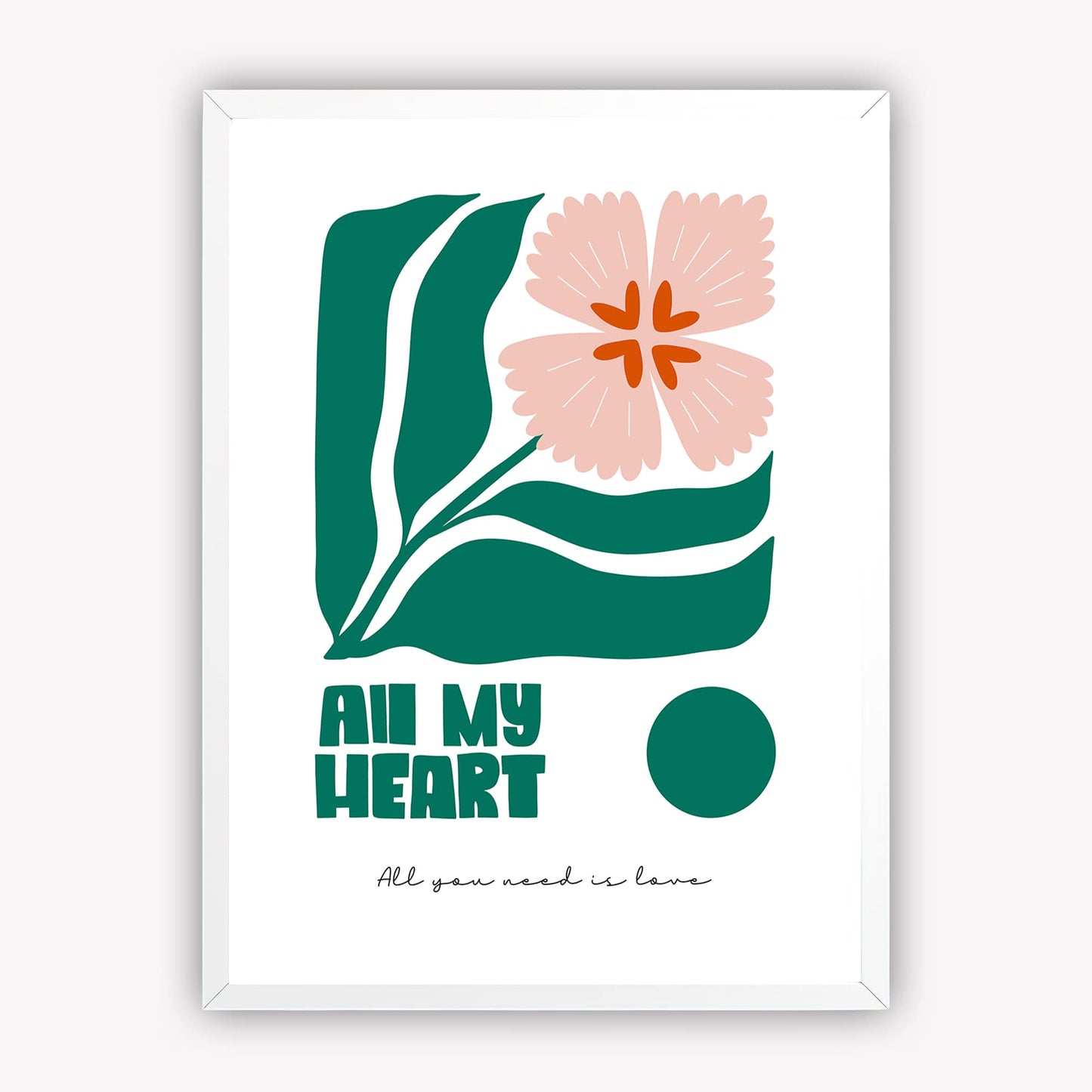 Heart Floral Wall Art | All My Heart Quote | Modern Boho Flower Poster for Home, Bedroom or Nursery