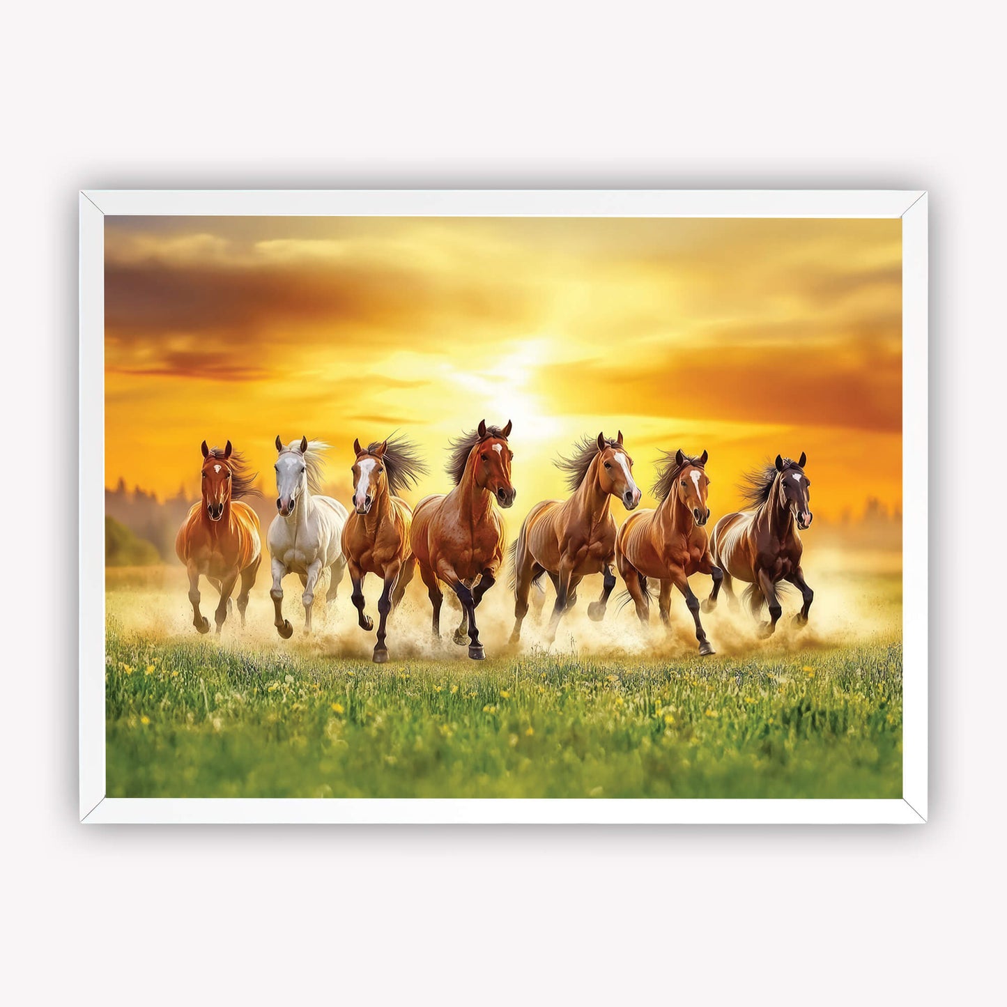 7 Running Horses Vastu Art Frame | Positive Energy & Good Luck Wall Decor