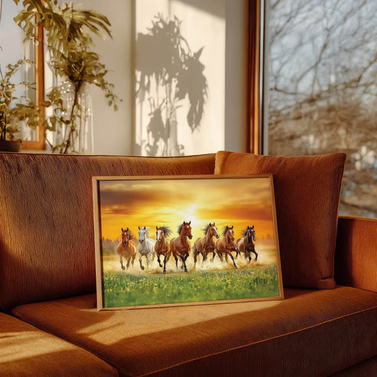 7 Running Horses Vastu Art Frame | Positive Energy & Good Luck Wall Decor