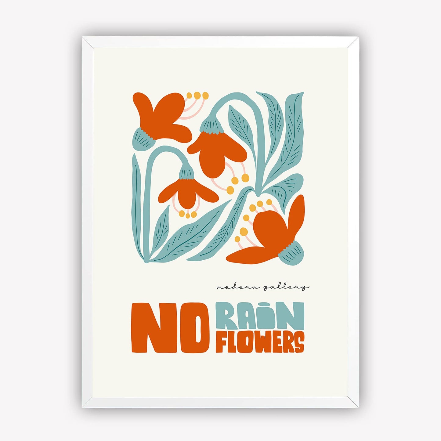 No Rain No Flowers Wall Art Inspirational Floral Poster | Modern Gallery Print for Office, Bedroom