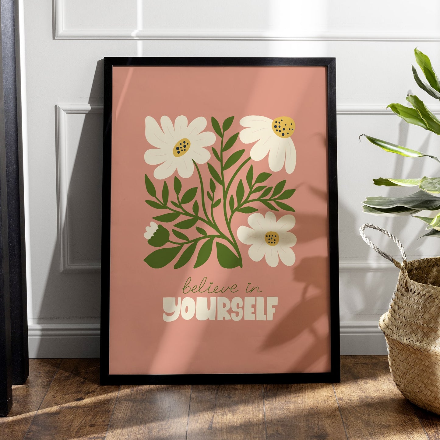 Believe in Yourself Floral Wall Art | Motivational Poster for Bedroom, Office, or Gallery Wall Painting