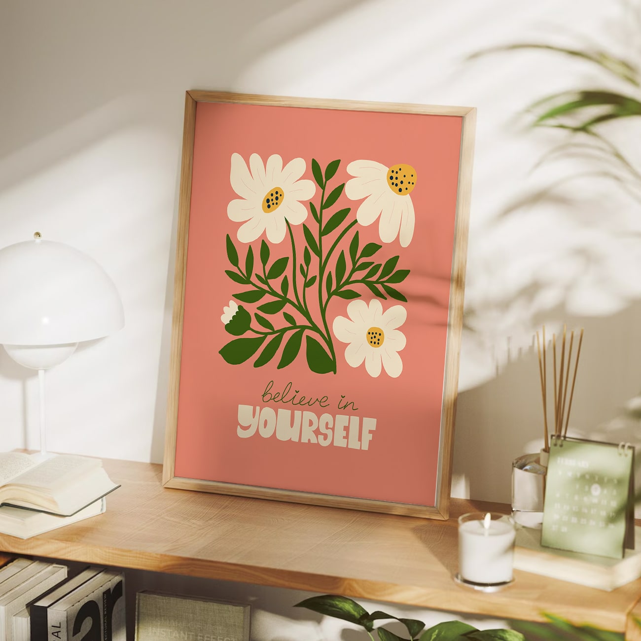 Believe in Yourself Floral Wall Art | Motivational Poster for Bedroom, Office, or Gallery Wall Painting