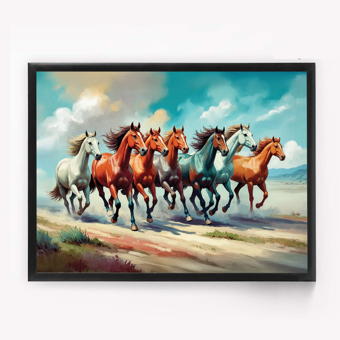 7 Running Horses Vastu Painting | Symbol of Success Art for Home & Office Decor