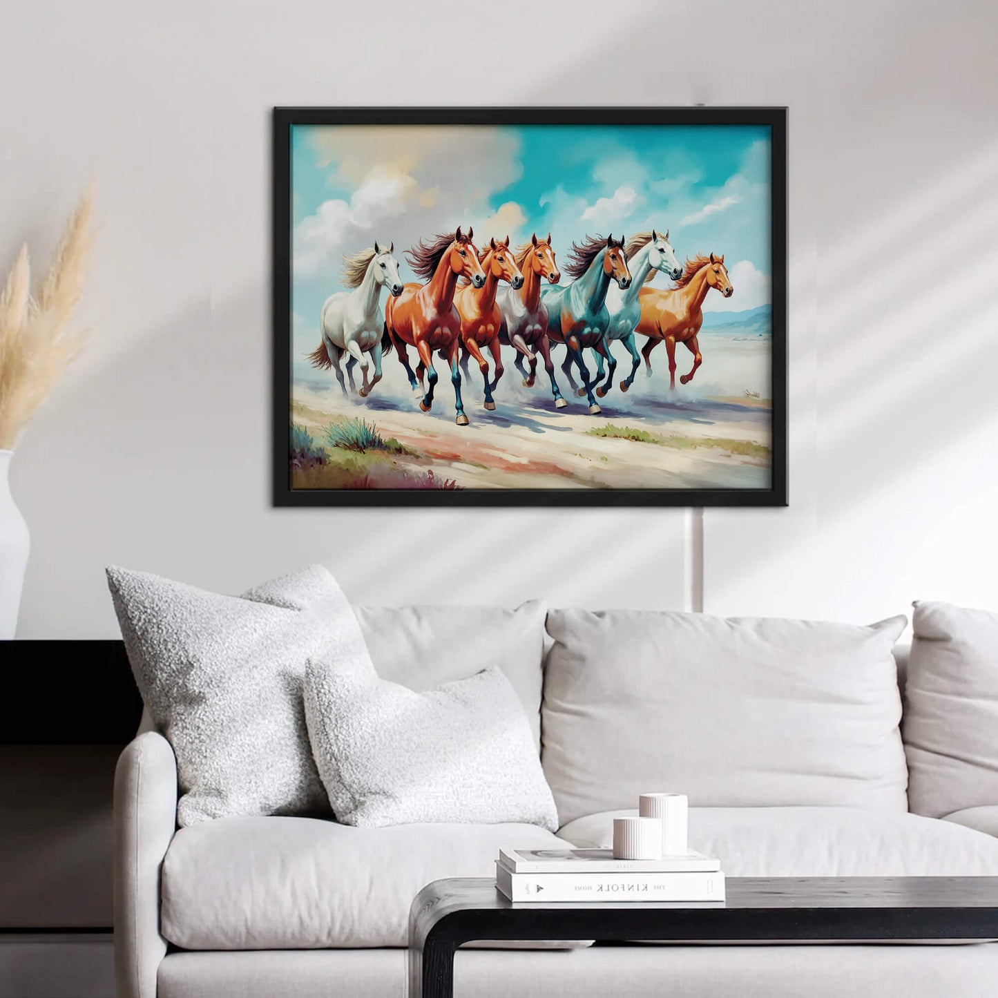 7 Running Horses Vastu Painting | Symbol of Success Art for Home & Office Decor