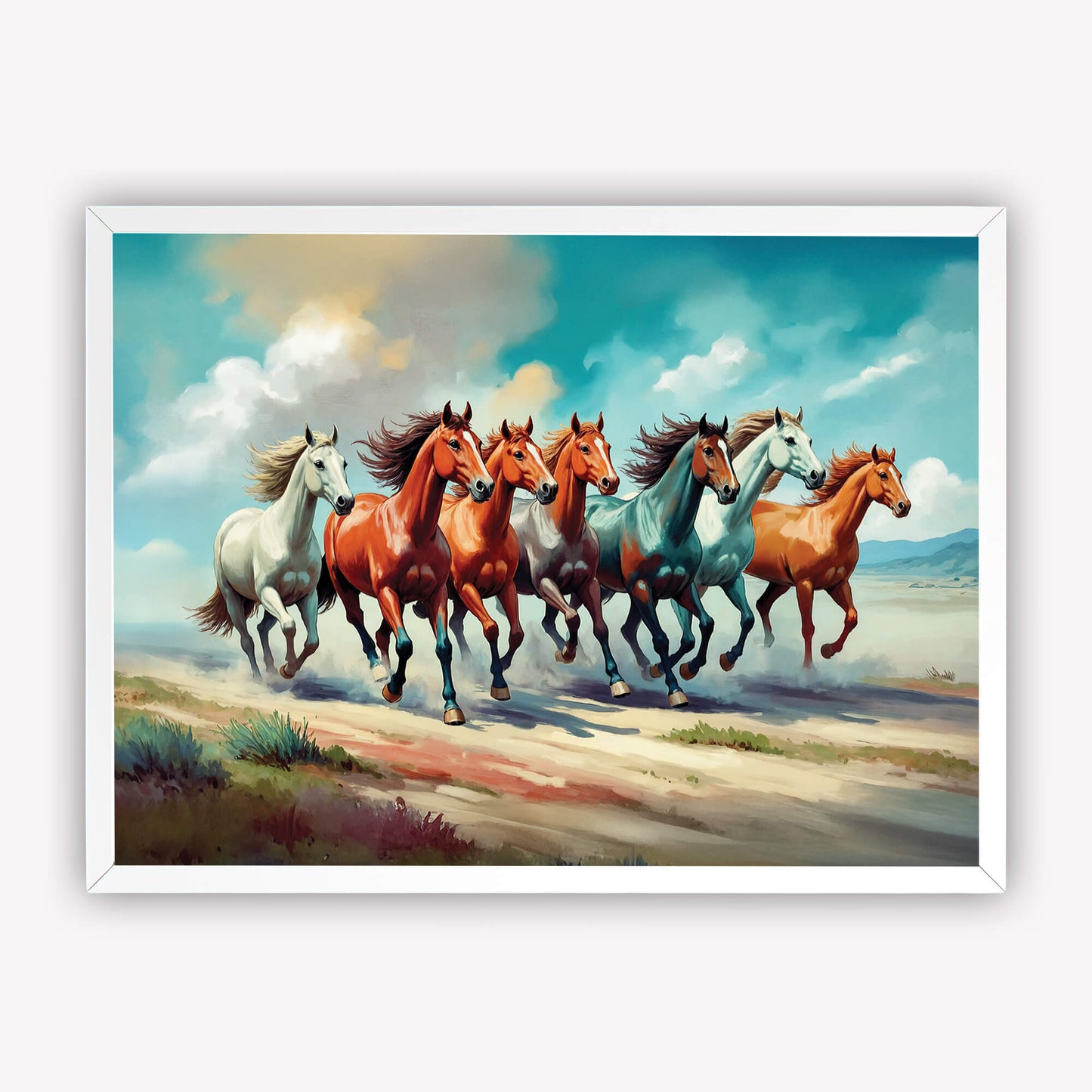 7 Running Horses Vastu Painting | Symbol of Success Art for Home & Office Decor