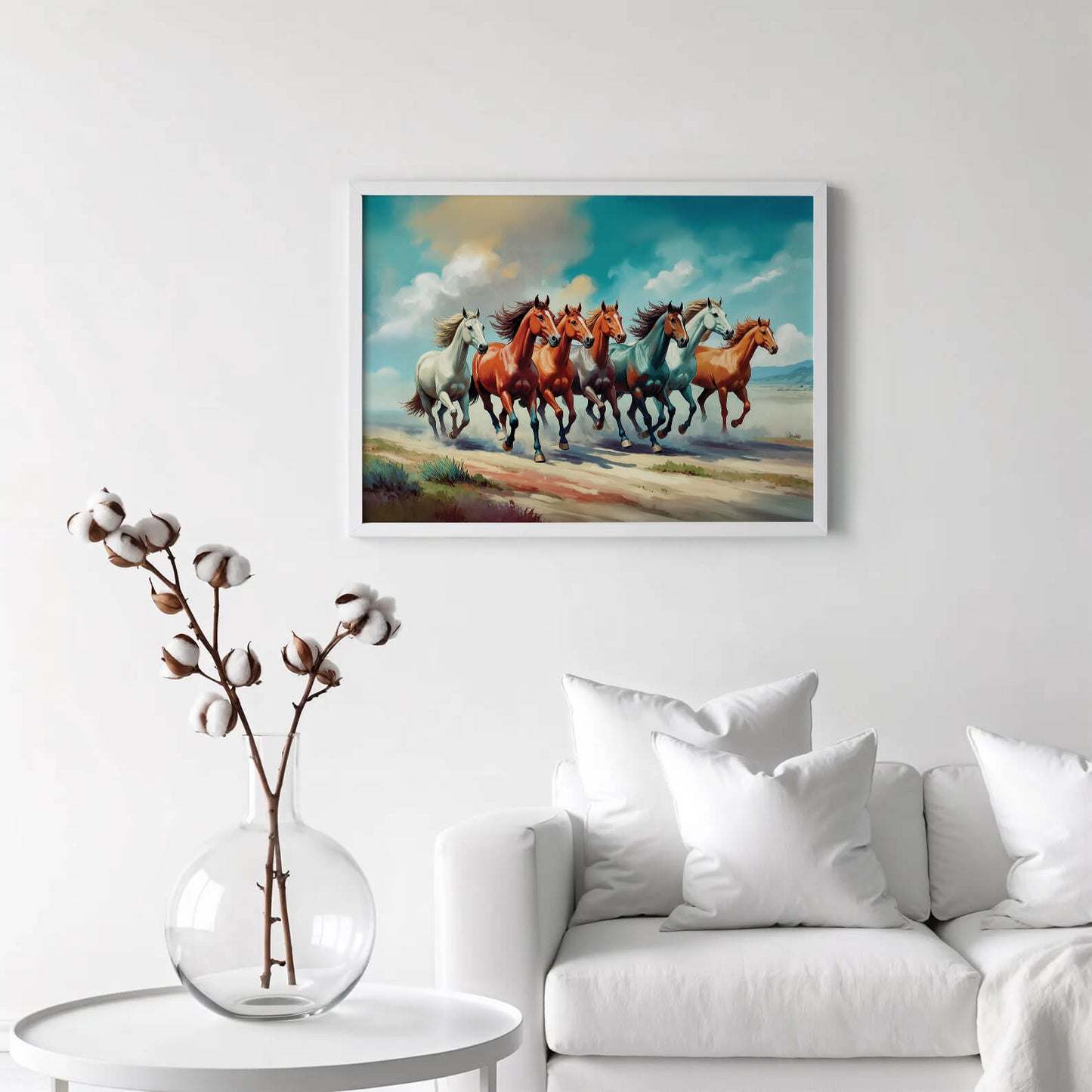 7 Running Horses Vastu Painting | Symbol of Success Art for Home & Office Decor
