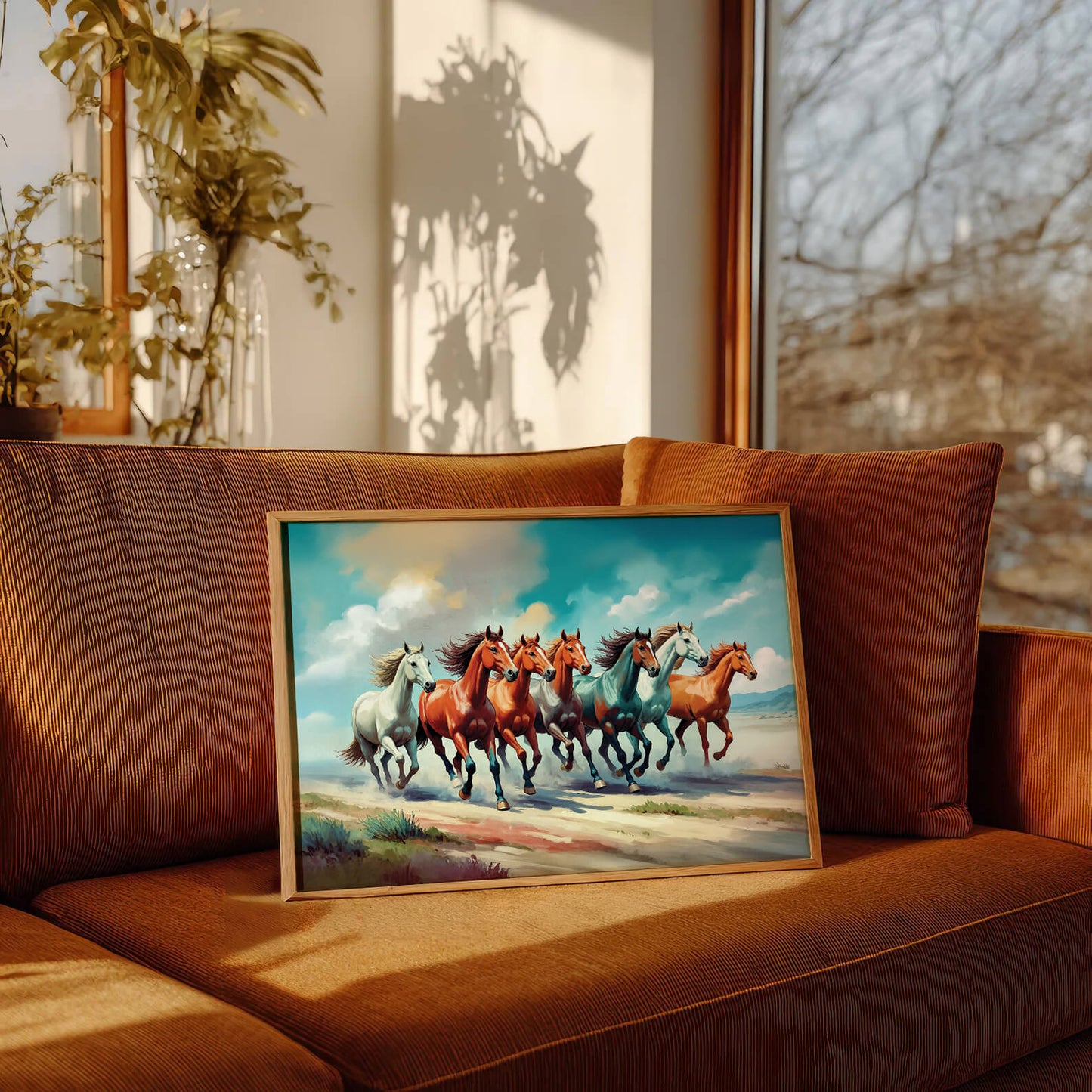 7 Running Horses Vastu Painting | Symbol of Success Art for Home & Office Decor