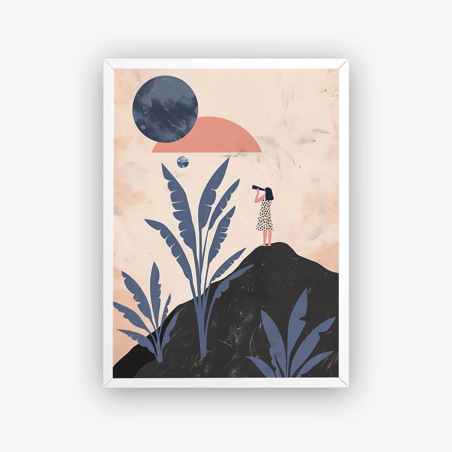 Woman Standing Hill Looking Sun Wall Art