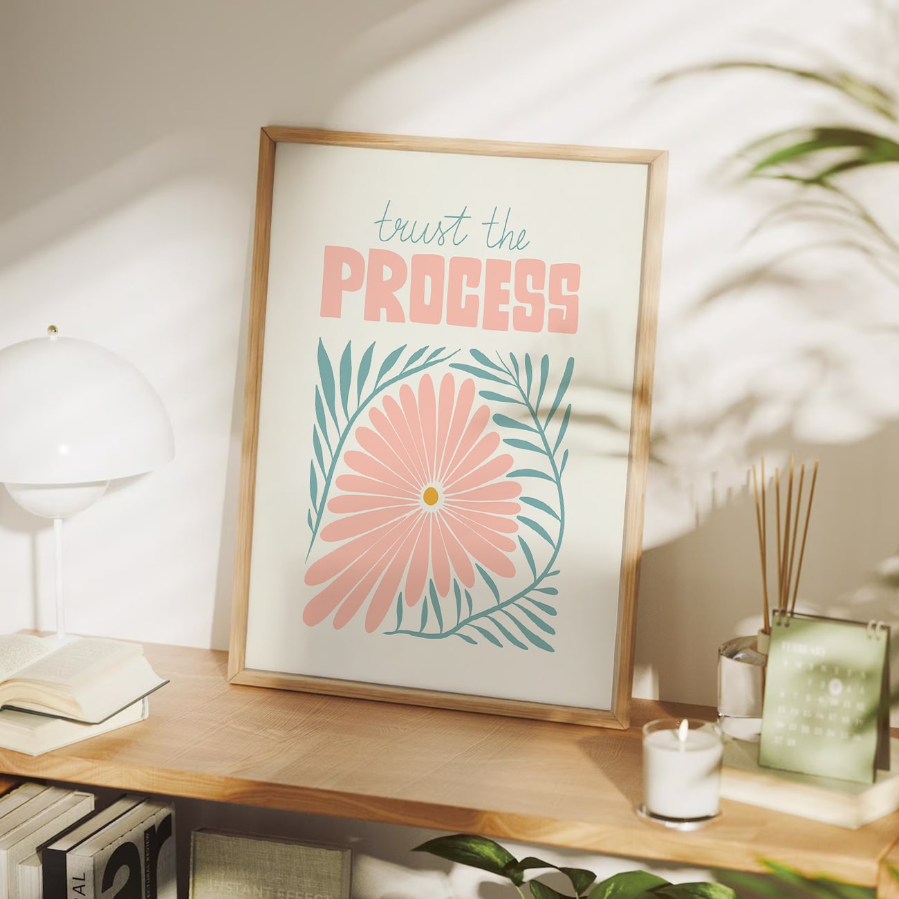 Trust the Process Floral Wall Art | Motivational Artwork for Bedroom, Office Painting