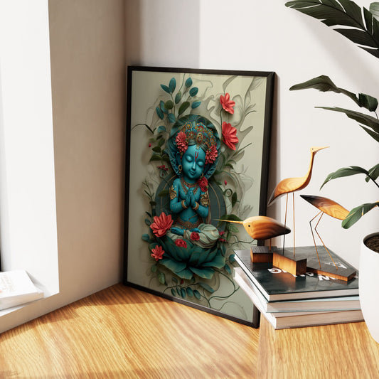 3D Representation Hindu Deity Krishna Wall Art