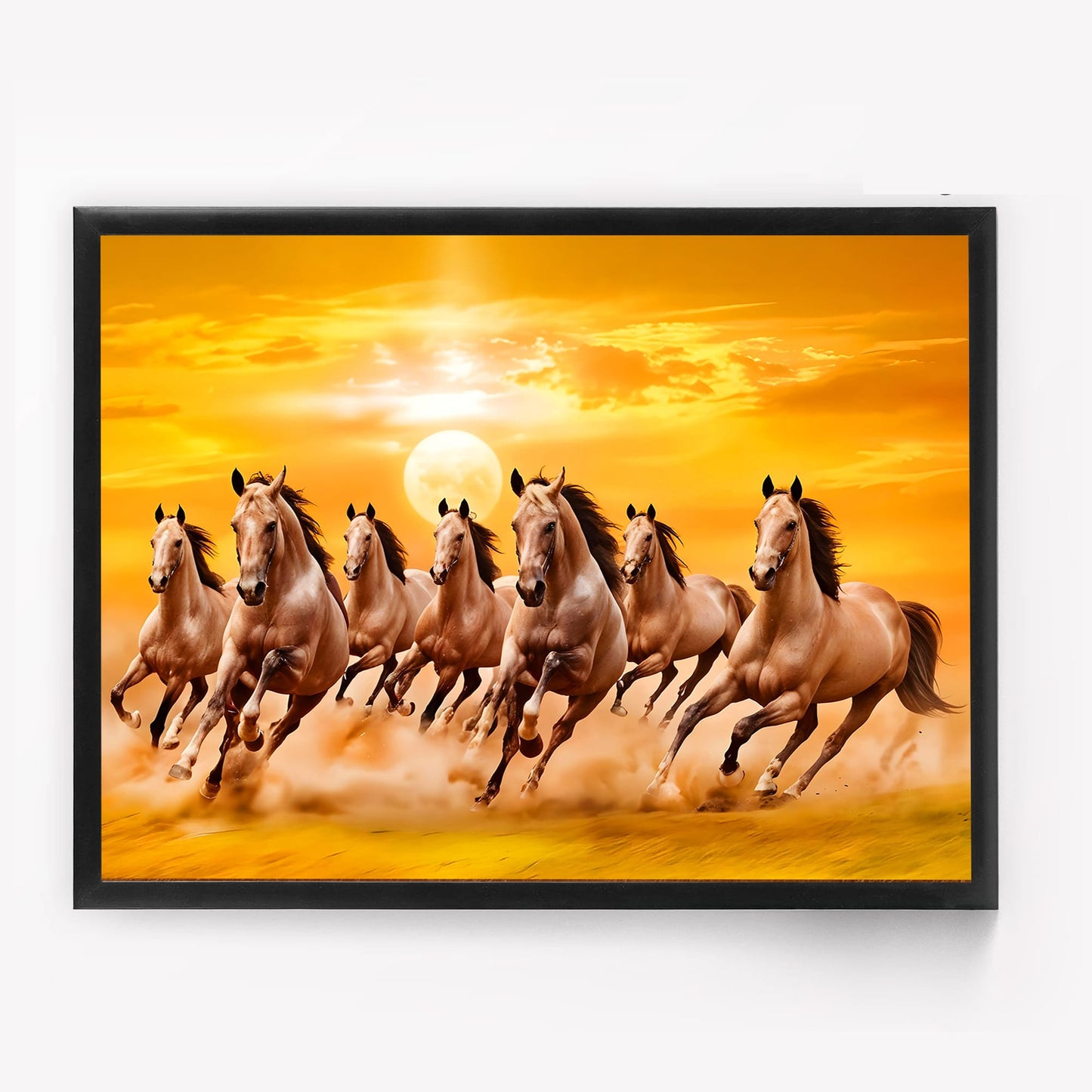 7 Horses Running Vastu Art Frame | Lucky Wall Painting for Home & Office Decor