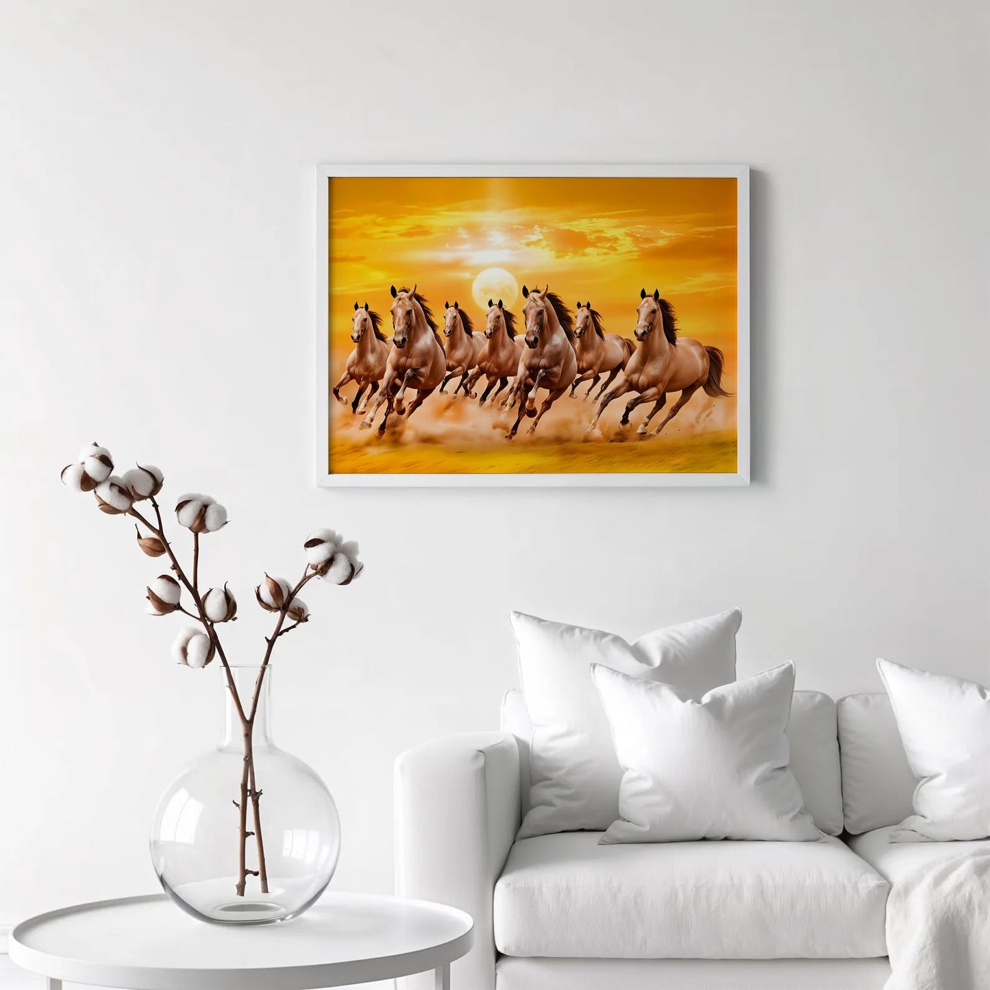 7 Horses Running Vastu Art Frame | Lucky Wall Painting for Home & Office Decor