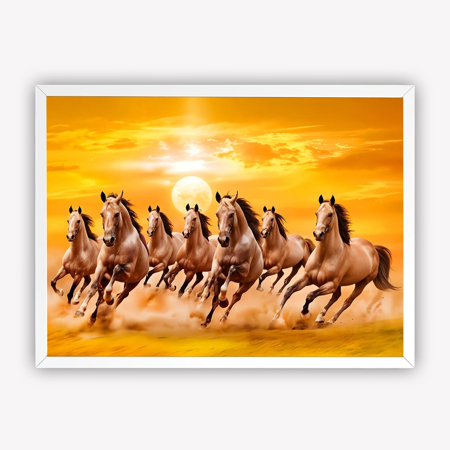 7 Horses Running Vastu Art Frame | Lucky Wall Painting for Home & Office Decor