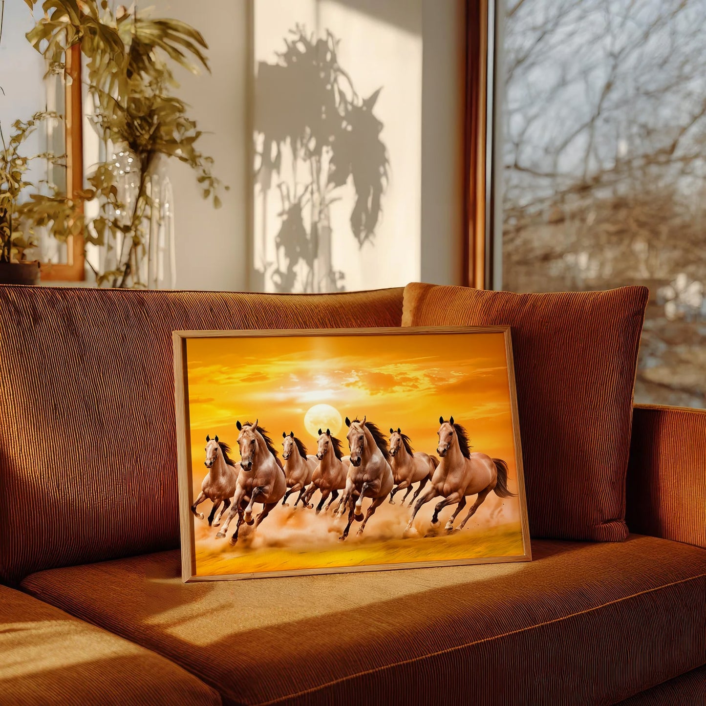 7 Horses Running Vastu Art Frame | Lucky Wall Painting for Home & Office Decor