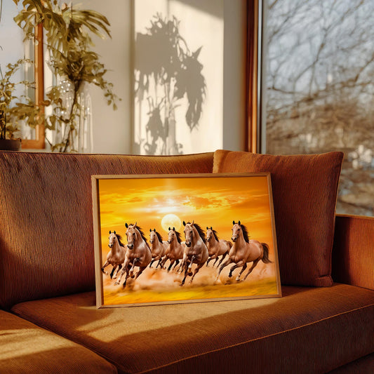 7 Horses Running Vastu Art Frame | Lucky Wall Painting for Home & Office Decor