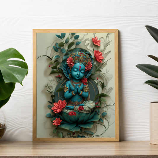 Representation Hindu Deity Krishna Wall Frame
