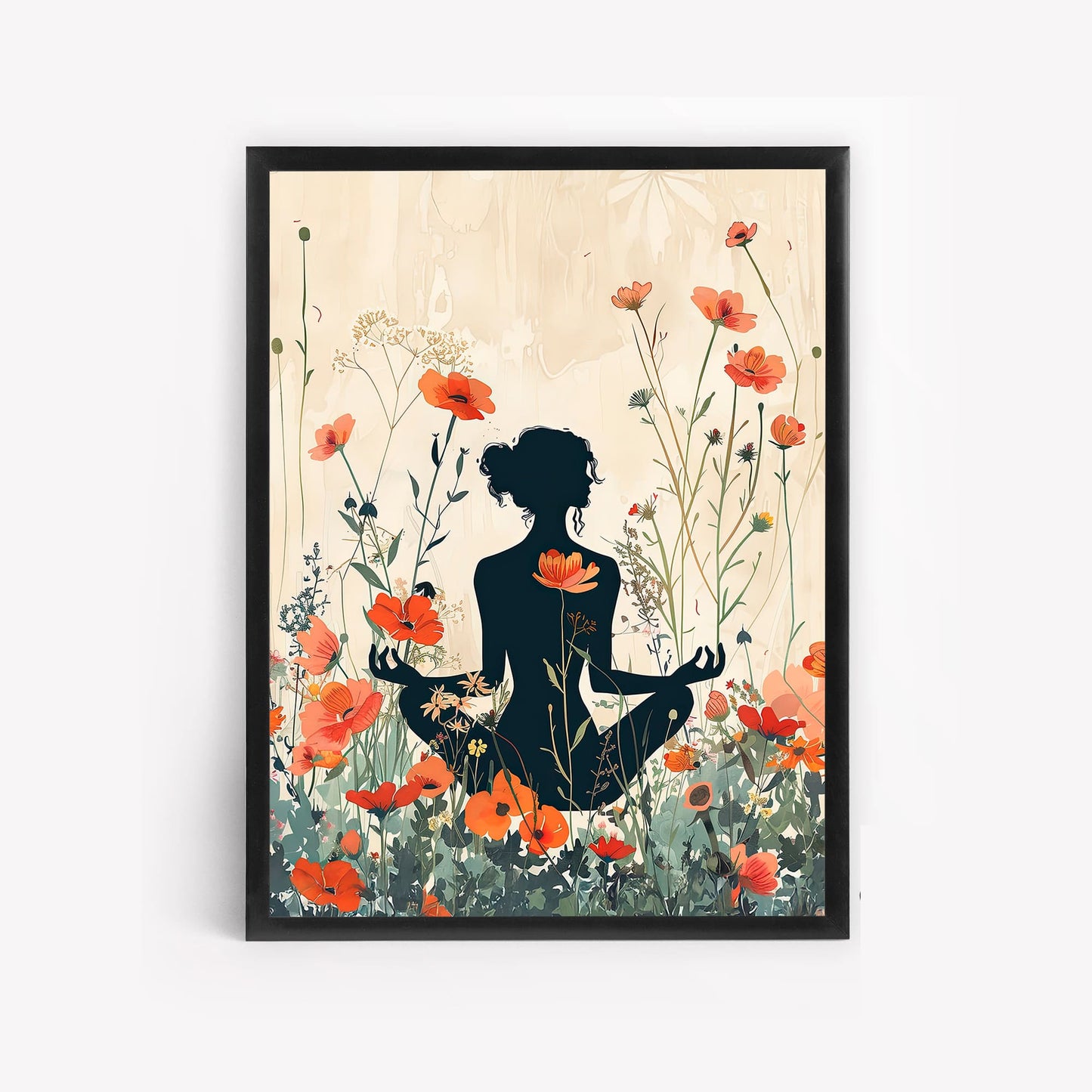 Digitally Style Yoga With Flower Background Wall Art