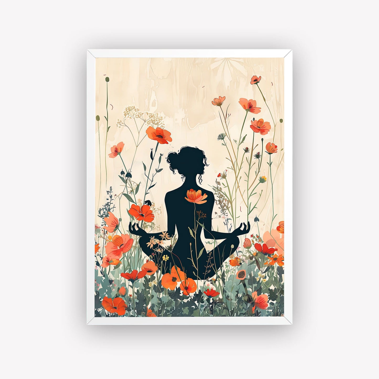 Digitally Style Yoga With Flower Background Wall Art