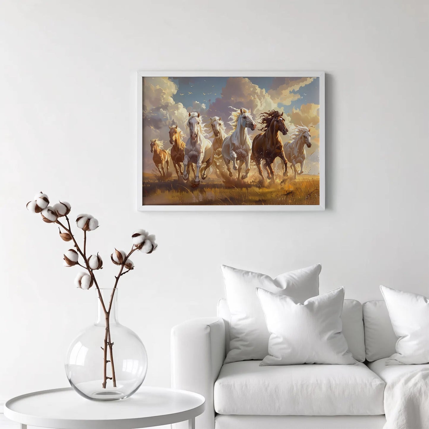 7 Running Horses Vastu Wall Art Frame | Lucky Horse Painting for Home & Office Prosperity Decor