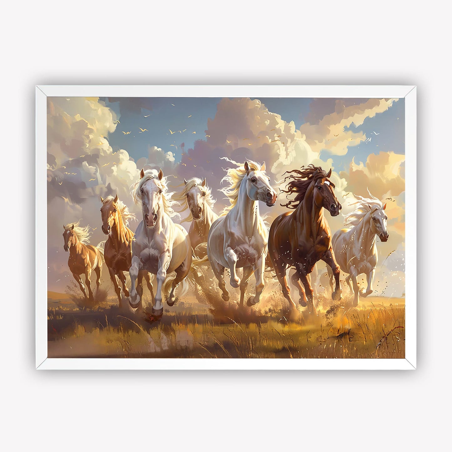 7 Running Horses Vastu Wall Art Frame | Lucky Horse Painting for Home & Office Prosperity Decor
