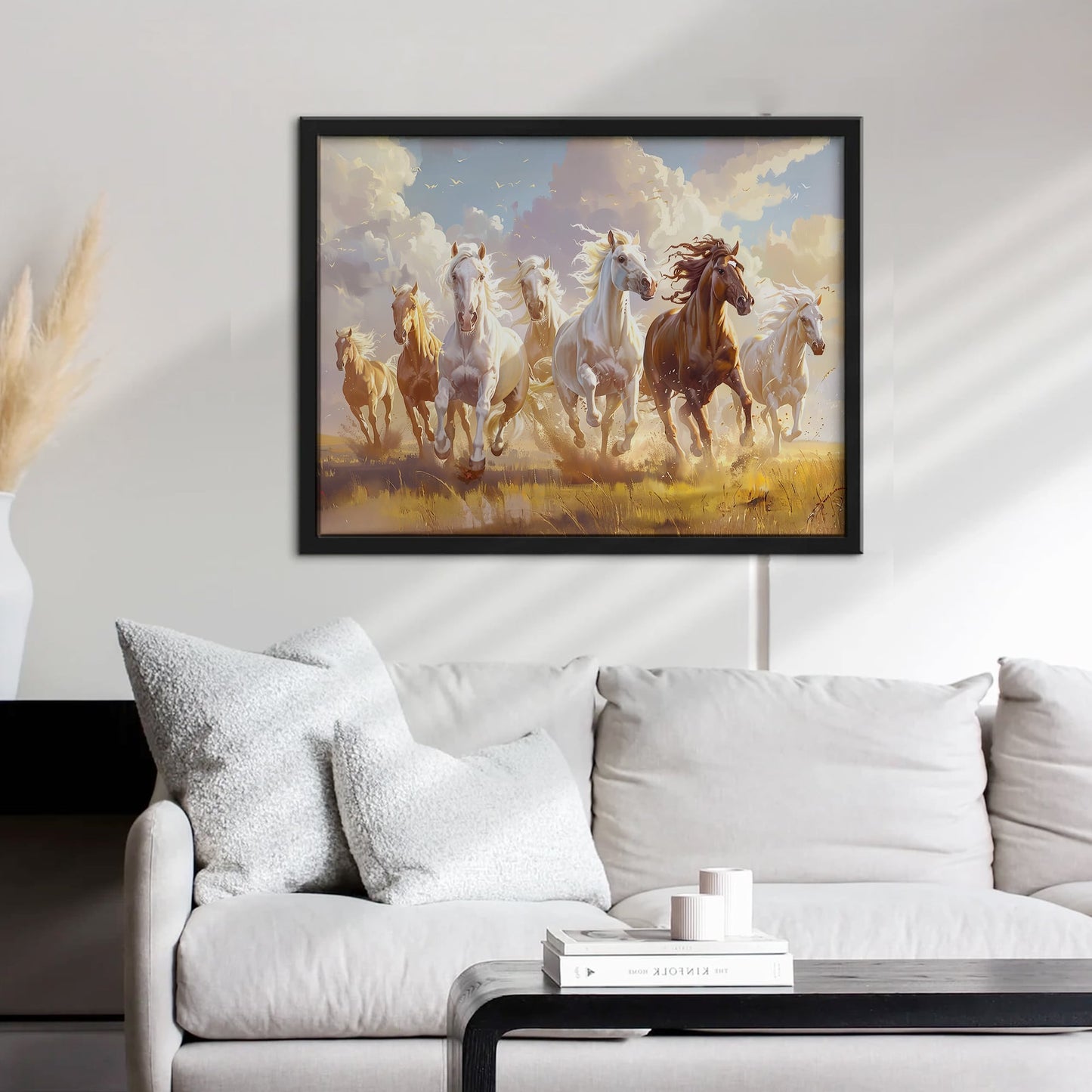 7 Running Horses Vastu Wall Art Frame | Lucky Horse Painting for Home & Office Prosperity Decor