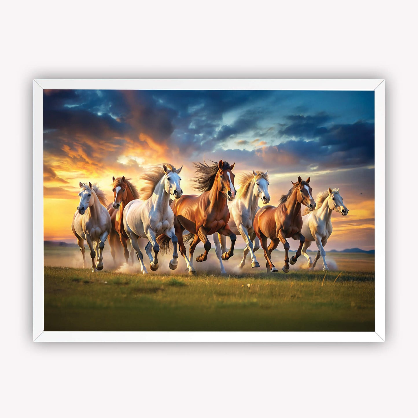 7 Running Horses Vastu Painting | Symbol of Success Art for Home & Office