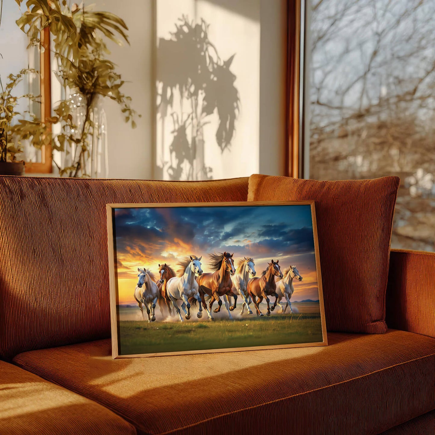 7 Running Horses Vastu Painting | Symbol of Success Art for Home & Office