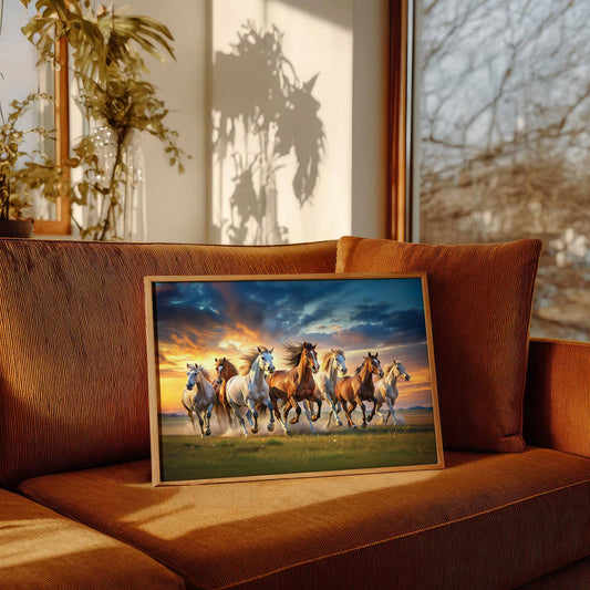 7 Running Horses Vastu Painting | Symbol of Success Art for Home & Office