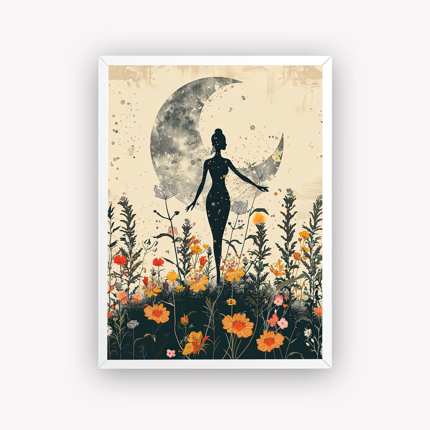 Digitally Style Yoga With Flower Background Wall Frame