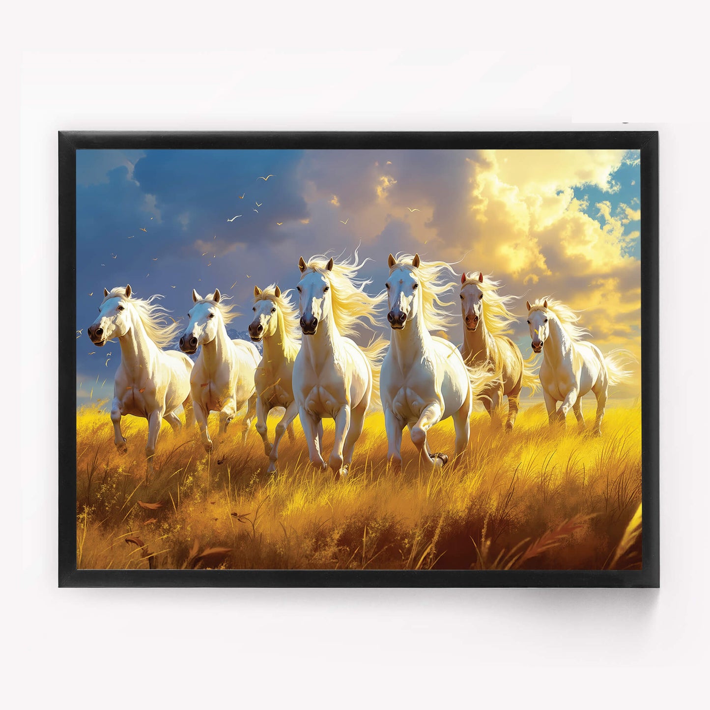 7 Running White Horses Vastu Art Frame | Symbol of Power, Success & Prosperity