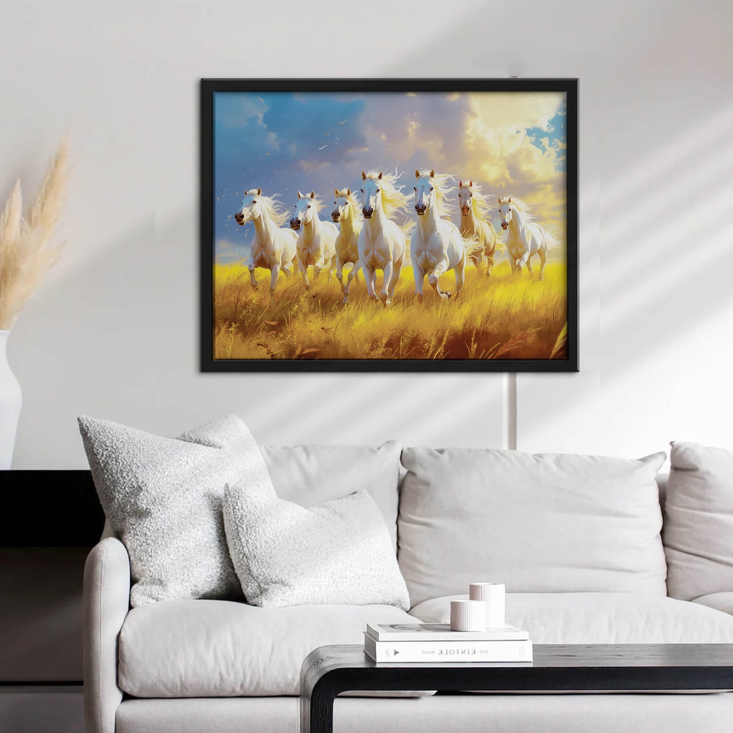 7 Running White Horses Vastu Art Frame | Symbol of Power, Success & Prosperity