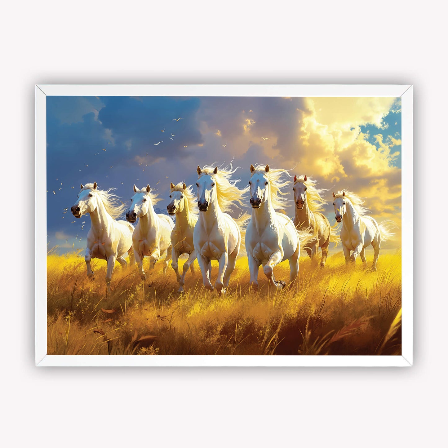 7 Running White Horses Vastu Art Frame | Symbol of Power, Success & Prosperity