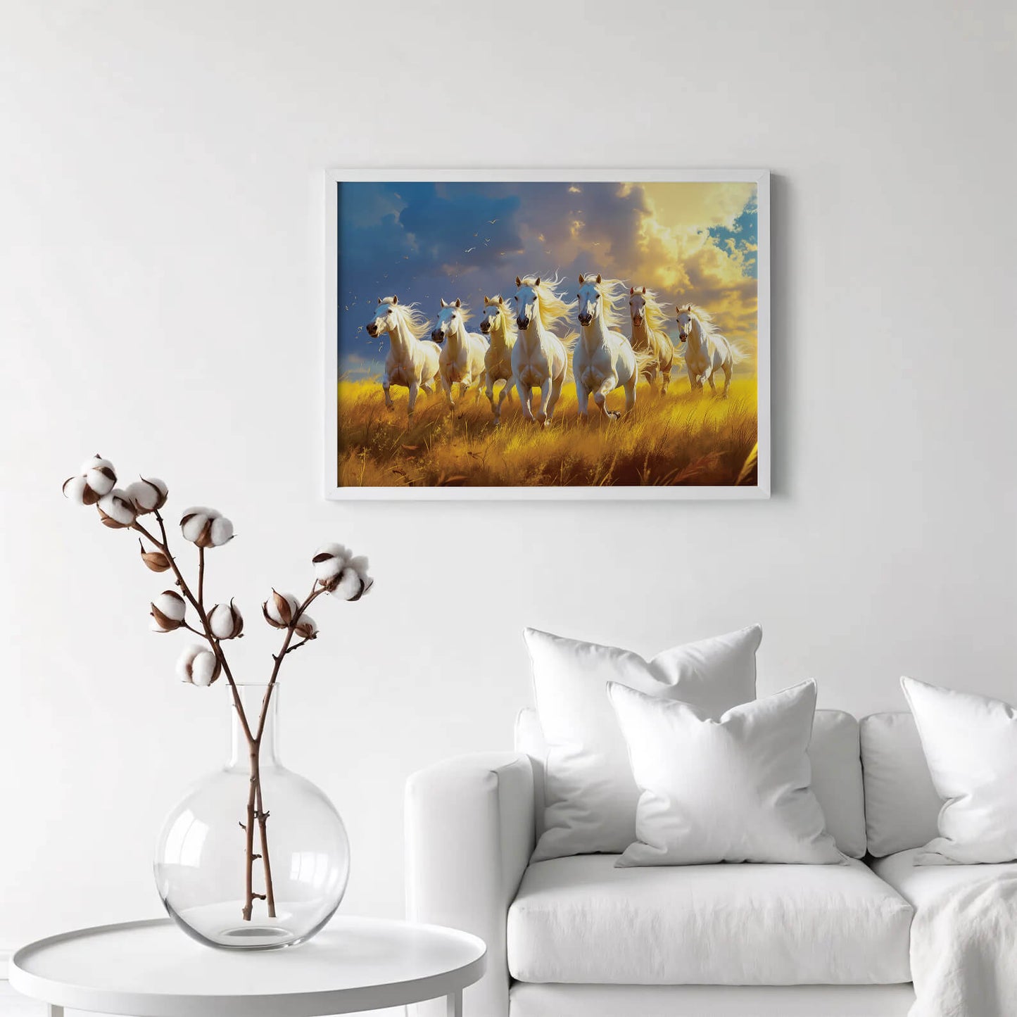 7 Running White Horses Vastu Art Frame | Symbol of Power, Success & Prosperity