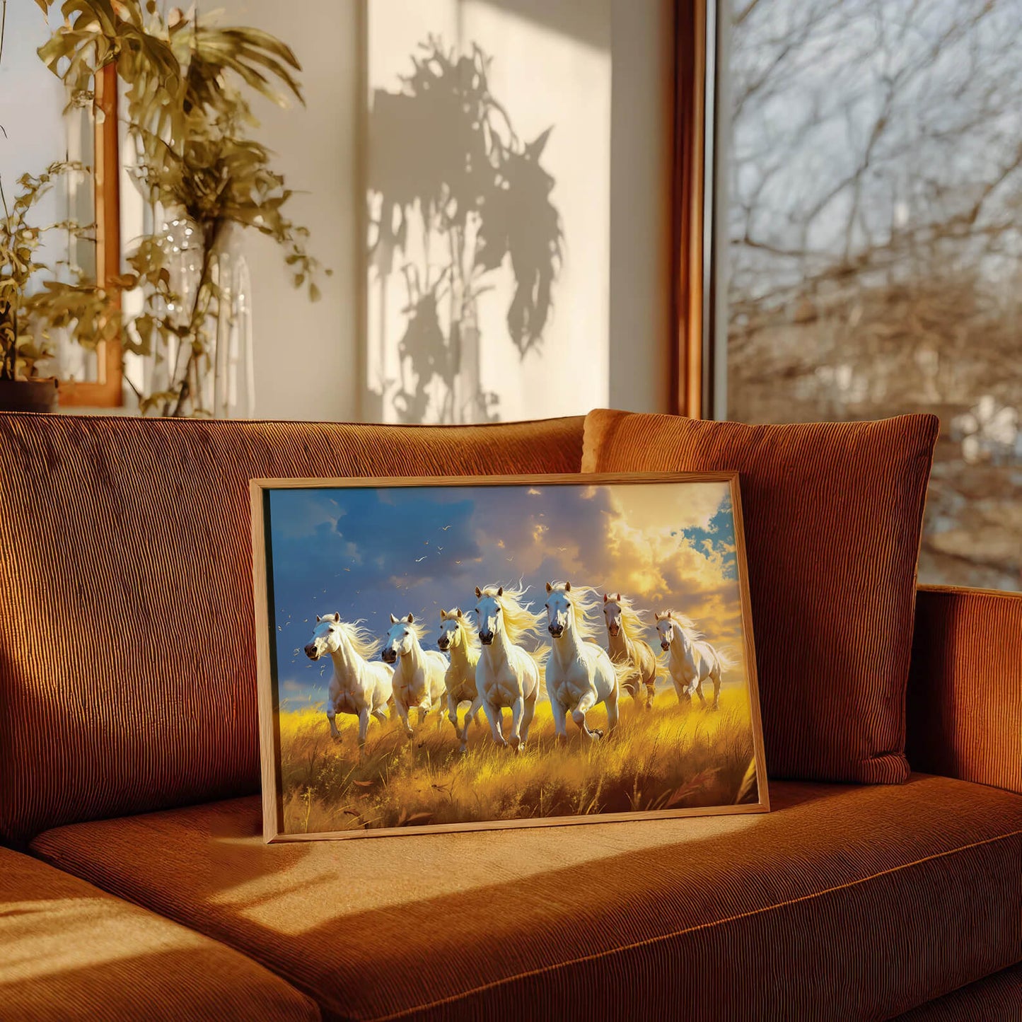 7 Running White Horses Vastu Art Frame | Symbol of Power, Success & Prosperity