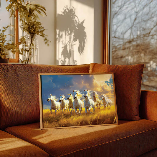 7 Running White Horses Vastu Art Frame | Symbol of Power, Success & Prosperity