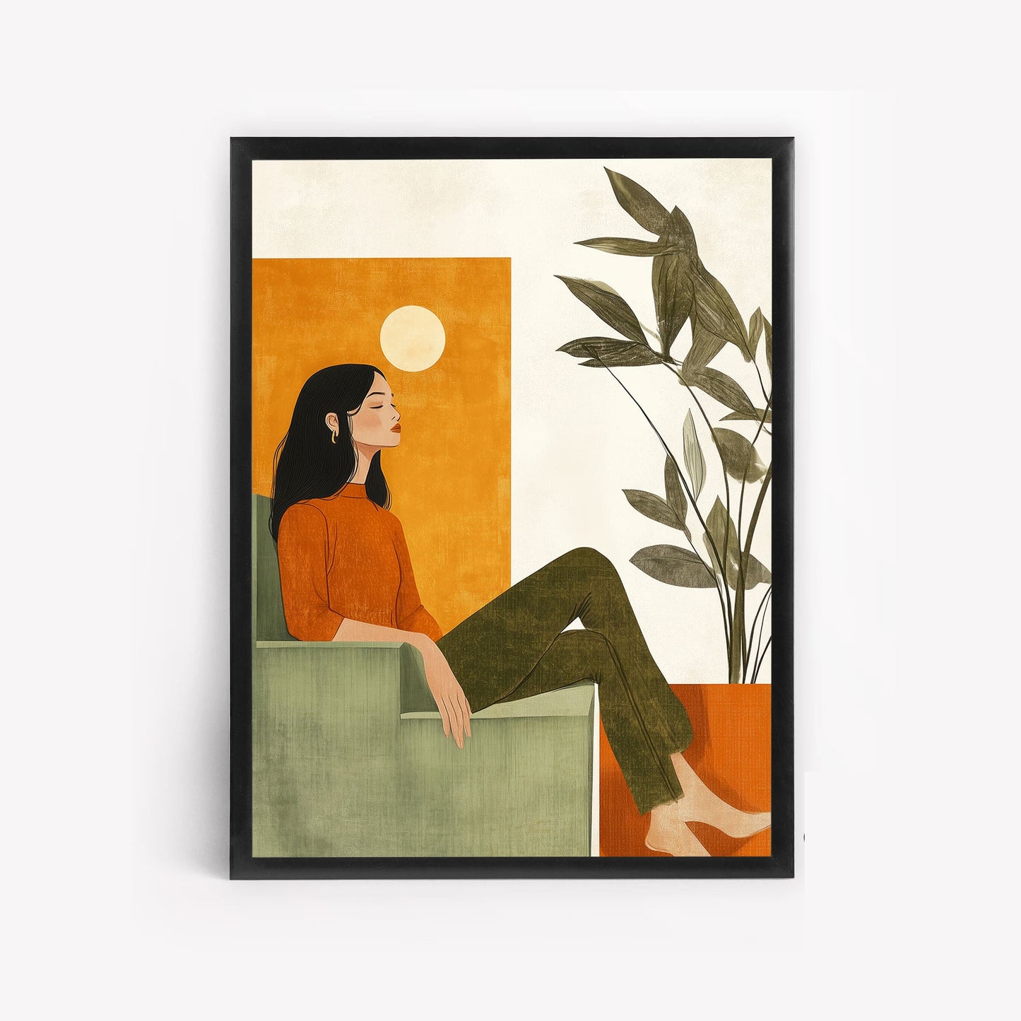 Midcentury Featuring Relaxed Woman Wall Frame
