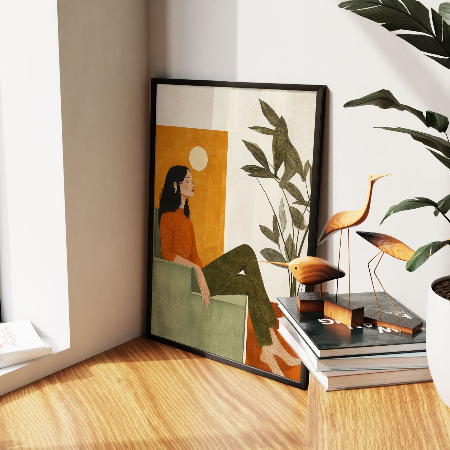 Midcentury Featuring Relaxed Woman Wall Frame