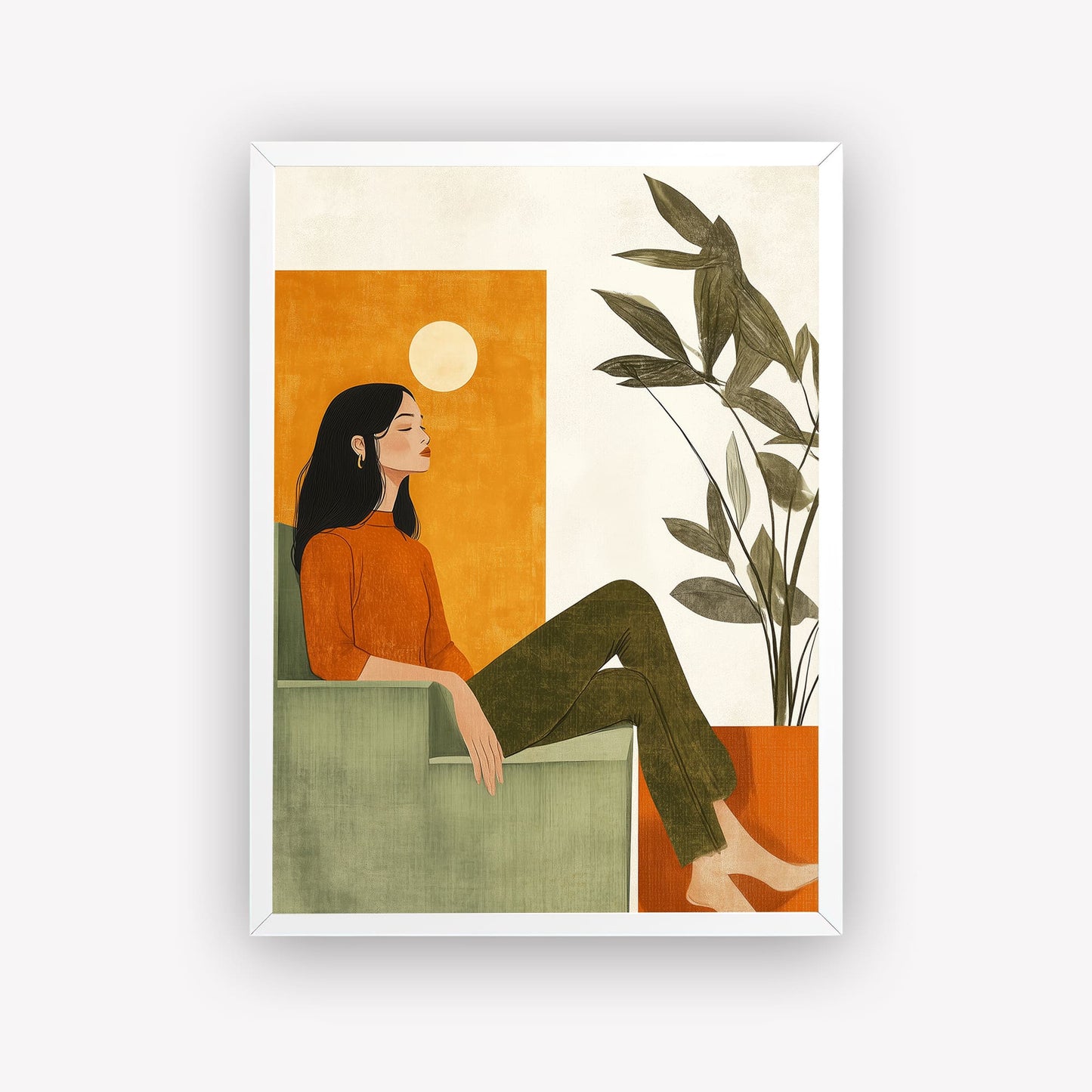 Midcentury Featuring Relaxed Woman Wall Frame
