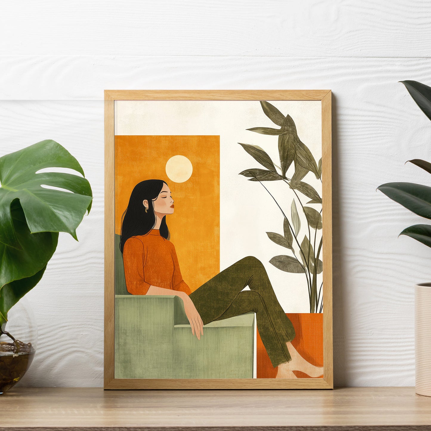 Midcentury Featuring Relaxed Woman Wall Frame